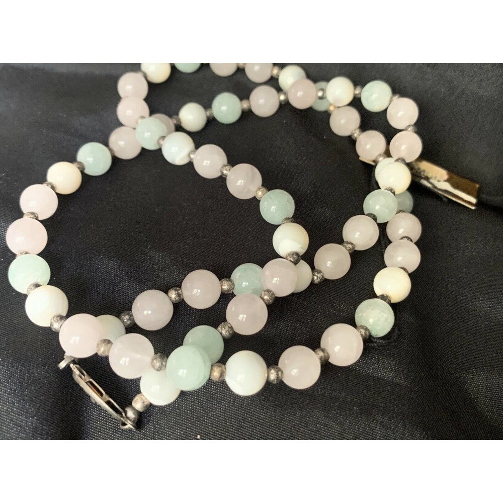 Vintage Gemstone Beaded Necklace Mother of Pearl - Picture 3 of 11